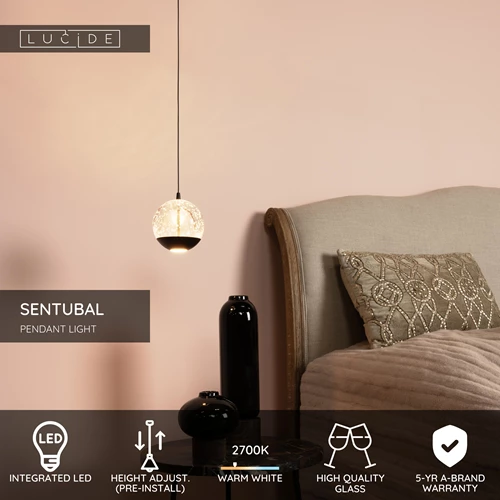 Lucide SENTUBAL - Pendant light - Ø 14 cm - LED - 1x6,3W 2700K - Black - USP